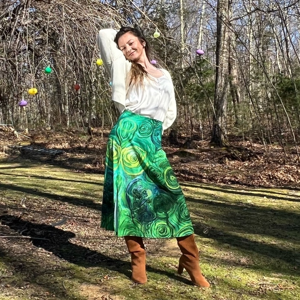 OUT OF STOCK Long skirt- floral green design